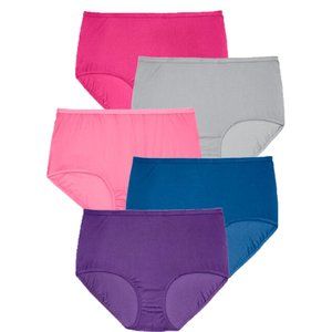 Comfort Choice Womens 5 Pack Jewel Tone Cotton Full-Cut Brief Plus Size 10 3x